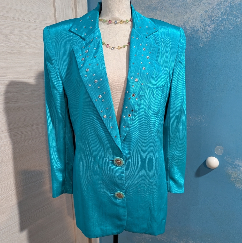 CRISCIONE  Vintage Turquoise Blazer Embellished. size 6P.